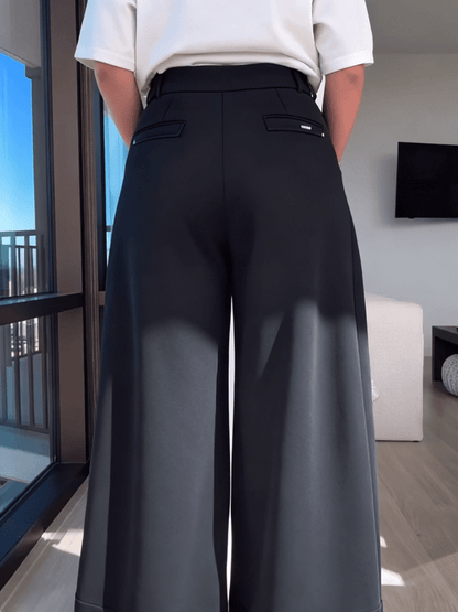 Ombre Black High - Waist Pleated Wide - Leg Pants - laseze