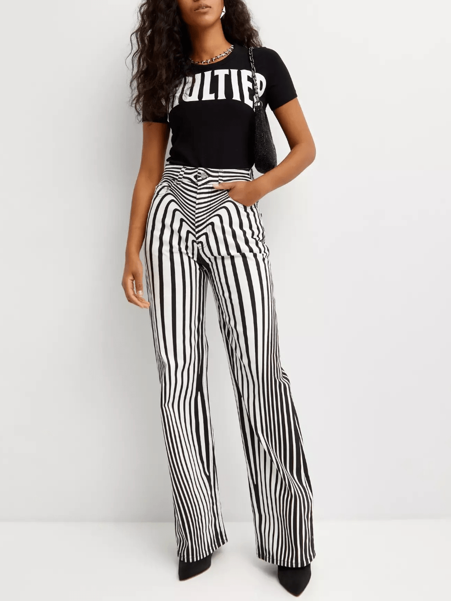 Optical Illusion Striped Wide-Leg Pants laseze