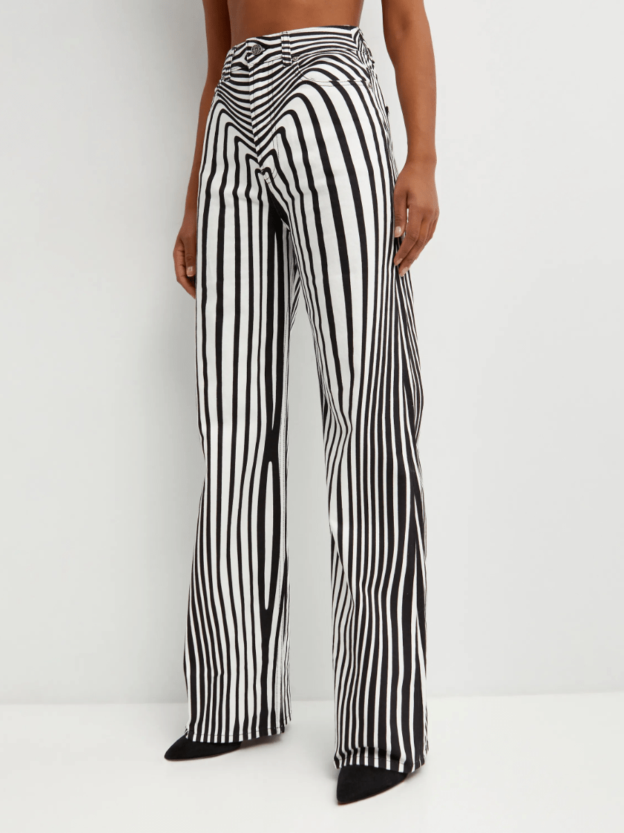 Optical Illusion Striped Wide-Leg Pants laseze