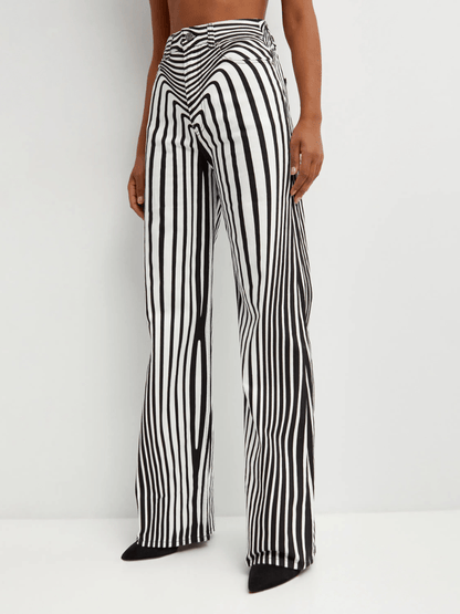 Optical Illusion Striped Wide-Leg Pants laseze