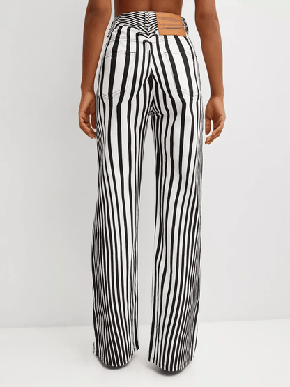 Optical Illusion Striped Wide-Leg Pants laseze