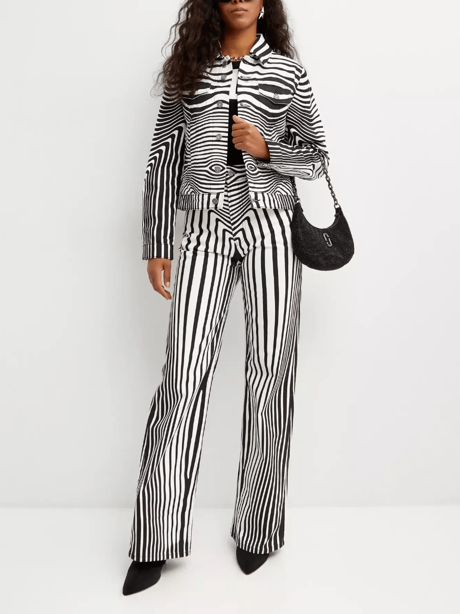 Optical Illusion Striped Wide-Leg Pants laseze