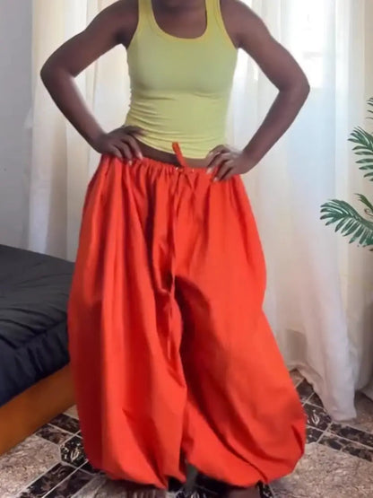 Orange Oversized Wide Leg Balloon Pants | Drawstring Hallen Pants - laseze