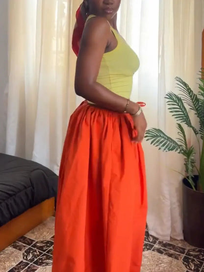 Orange Oversized Wide Leg Balloon Pants | Drawstring Hallen Pants - laseze