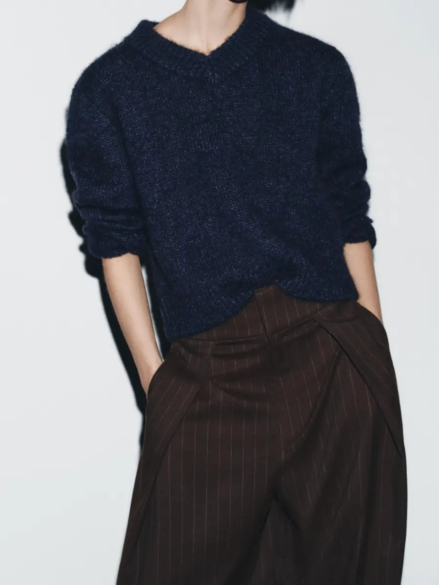 Oversized High - Waist Brown Pinstripe Wide - Leg Tailored Trousers - laseze