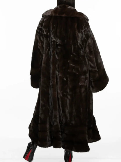Oversized Longline Dark Brown Faux Fur Full-Length Coat laseze