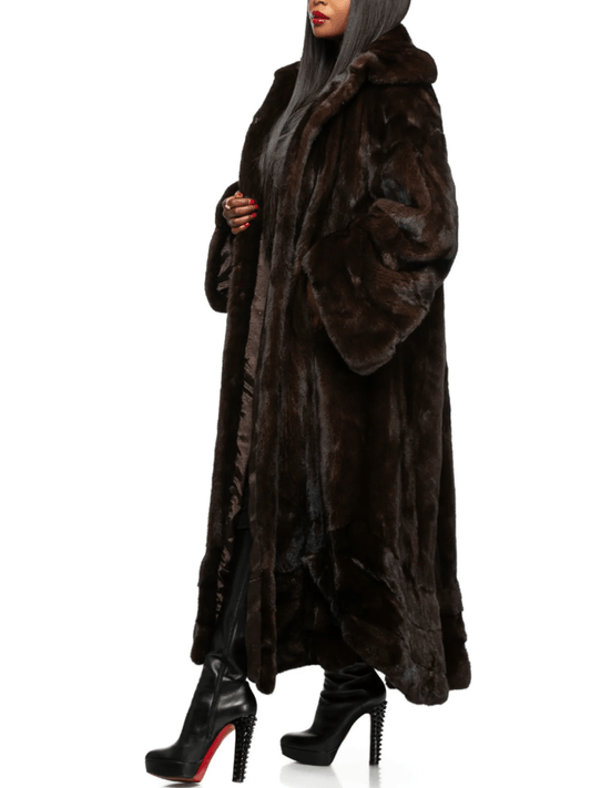 Oversized Longline Dark Brown Faux Fur Full-Length Coat laseze