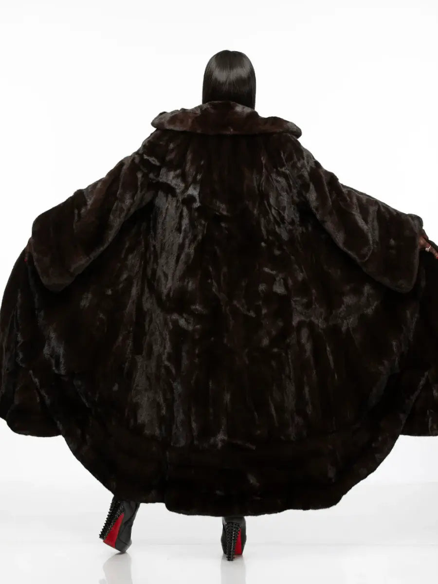 Oversized Longline Dark Brown Faux Fur Full-Length Coat laseze