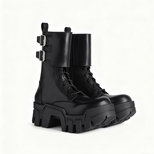 Oversized Platform Buckle Boots laseze