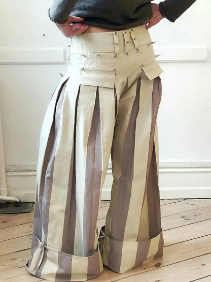Oversized Striped Studded Pants - laseze