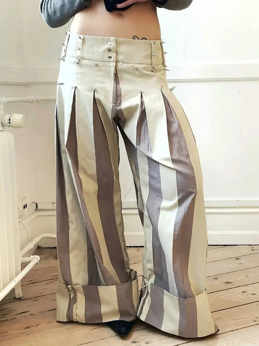 Oversized Striped Studded Pants - laseze