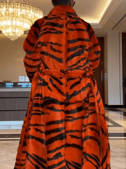 Oversized Tiger-Print Faux Fur Maxi Coat laseze