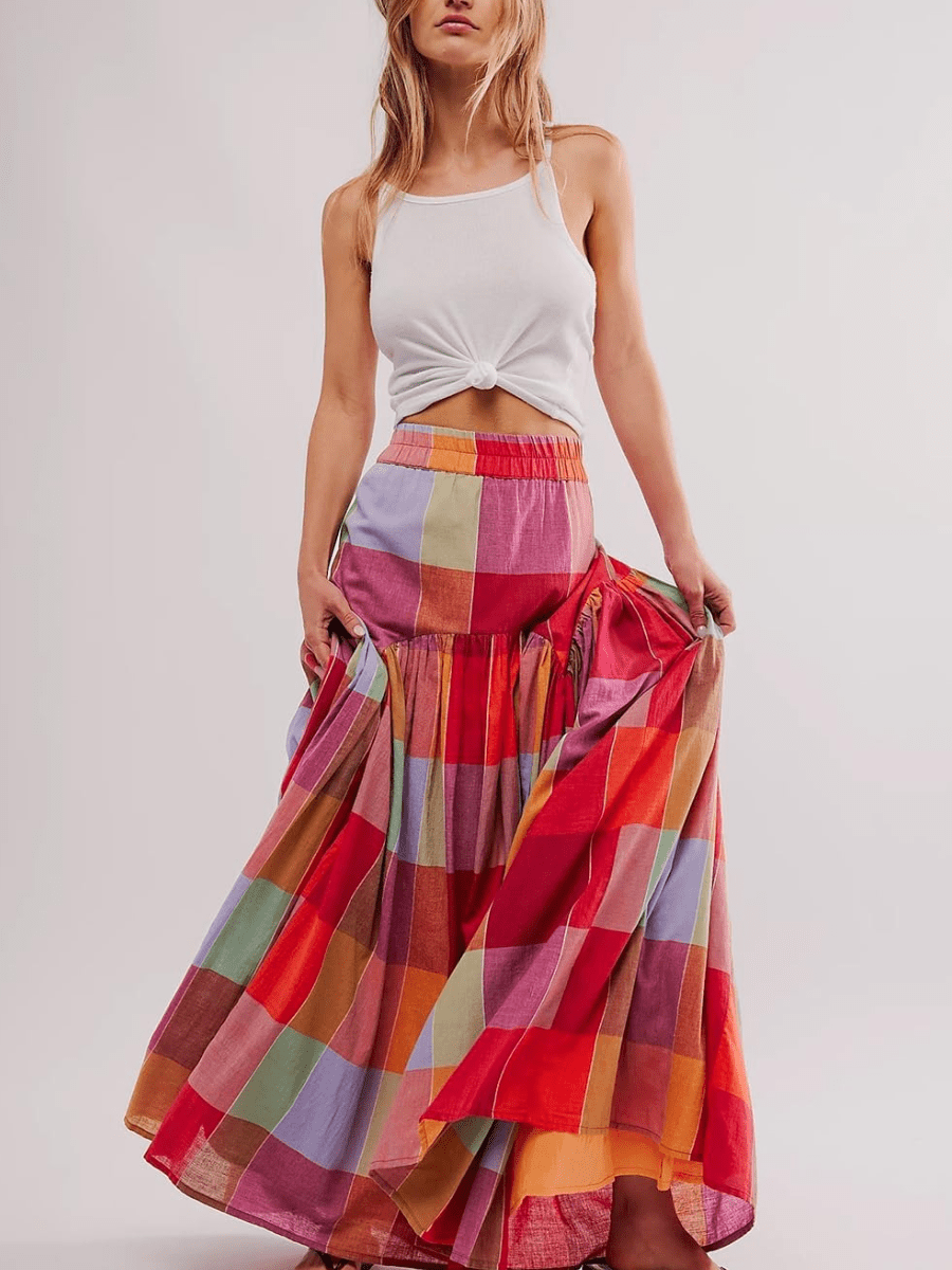 Patchwork Color-Block Maxi Skirt - laseze