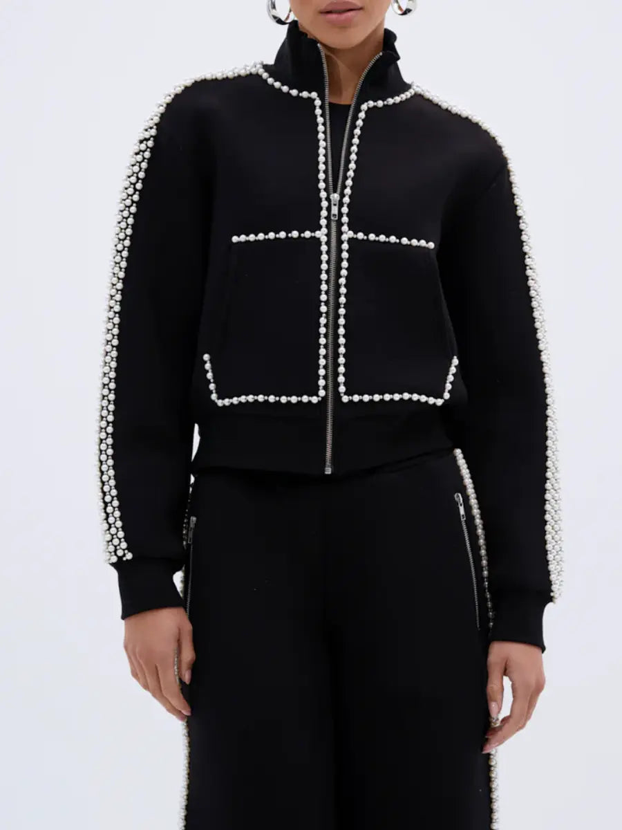 Pearl & Gold Embellished Tracksuit Sets laseze