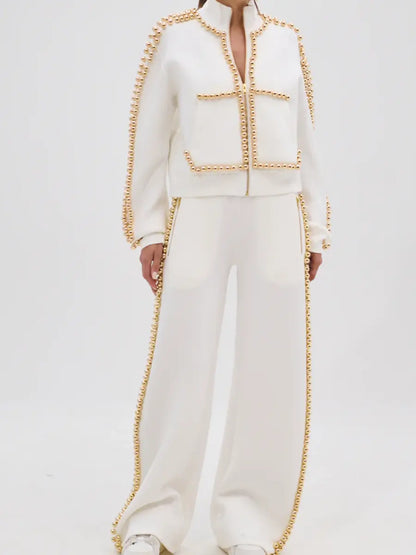 Pearl & Gold Embellished Tracksuit Sets laseze