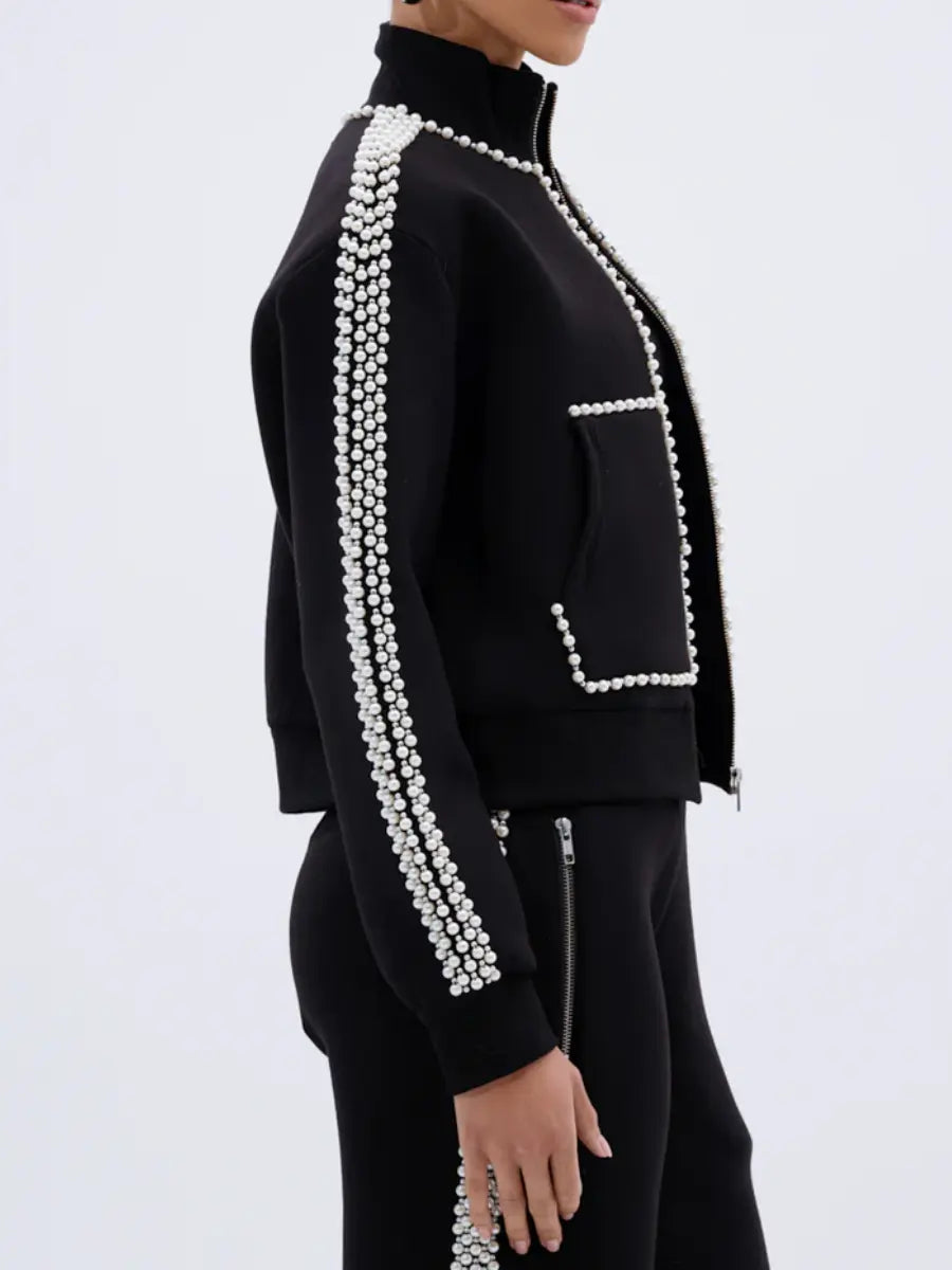 Pearl & Gold Embellished Tracksuit Sets laseze