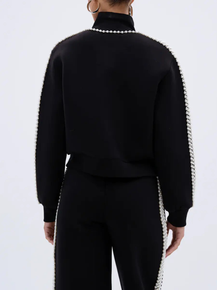Pearl & Gold Embellished Tracksuit Sets laseze