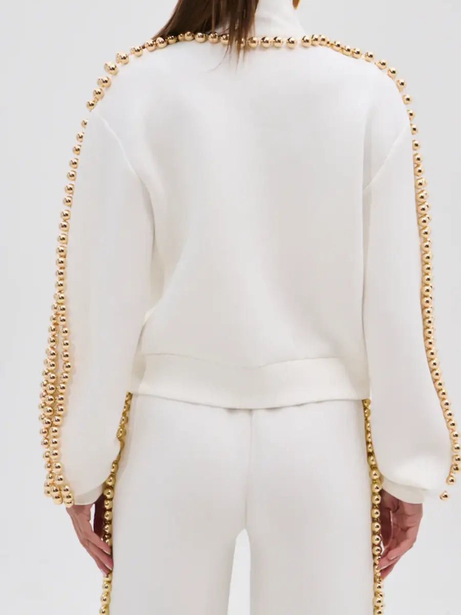 Pearl & Gold Embellished Tracksuit Sets laseze