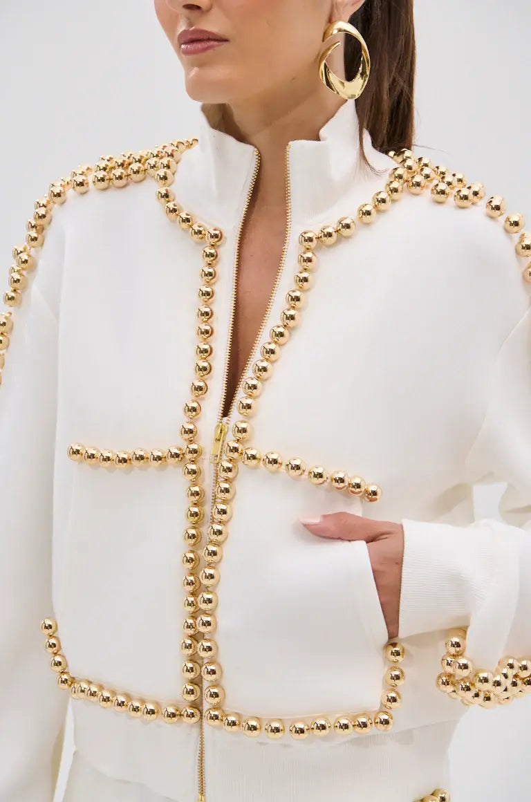 Pearl & Gold Embellished Tracksuit Sets laseze
