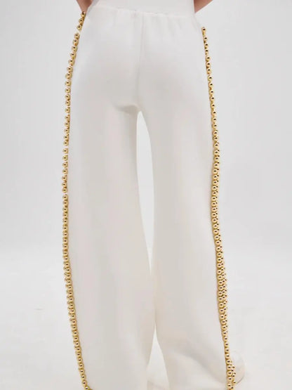 Pearl-Trimmed Wide-Leg Sweatpants laseze
