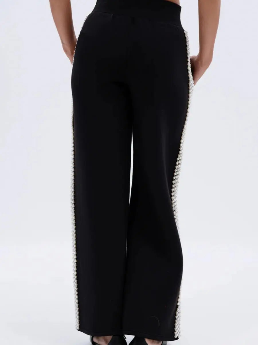 Pearl-Trimmed Wide-Leg Sweatpants laseze
