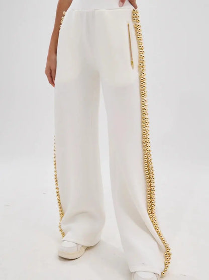 Pearl-Trimmed Wide-Leg Sweatpants laseze