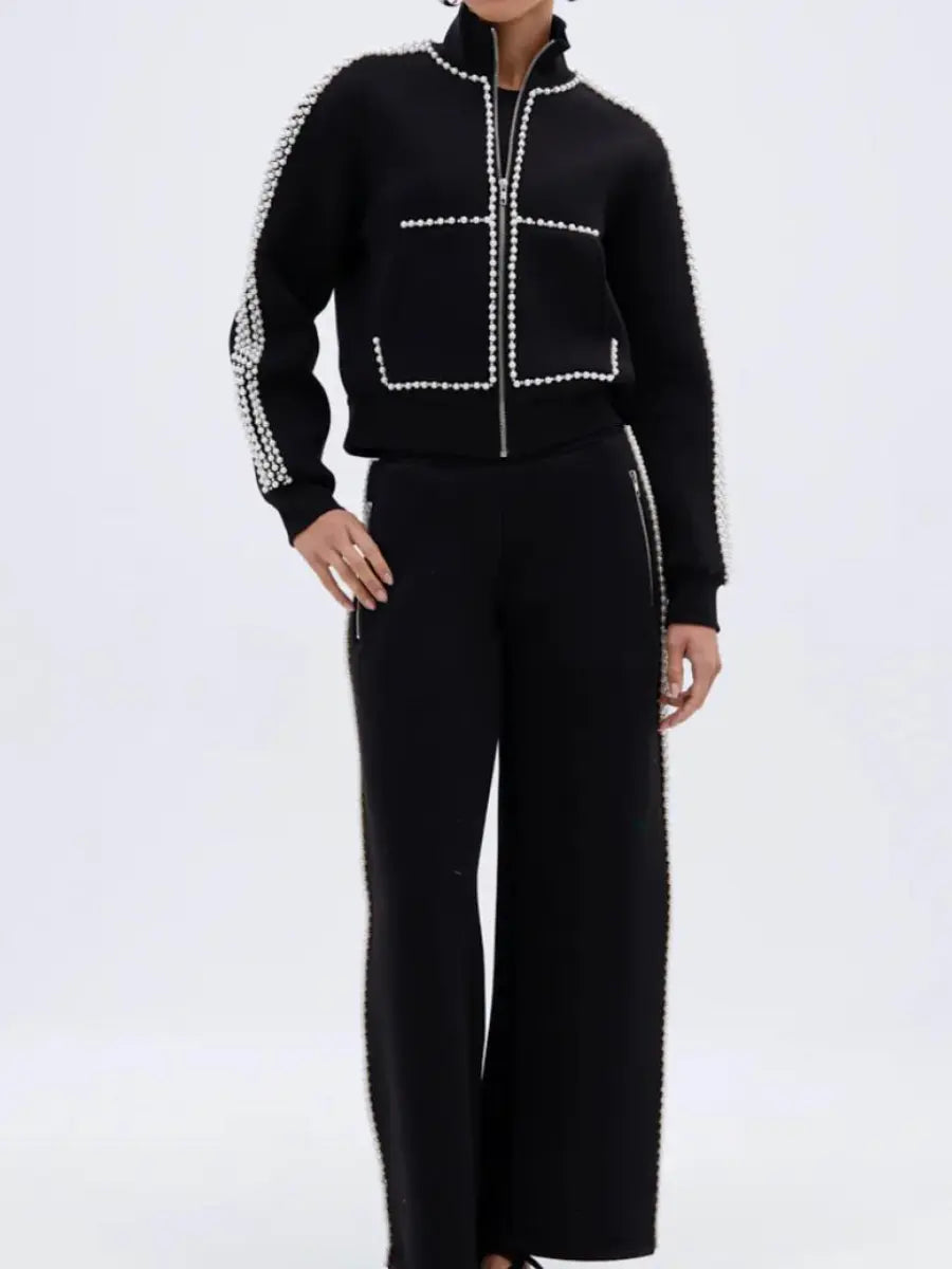 Pearl-Trimmed Wide-Leg Sweatpants laseze