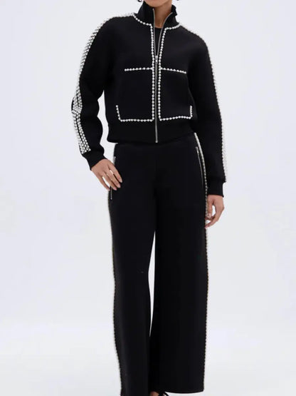 Pearl-Trimmed Wide-Leg Sweatpants laseze