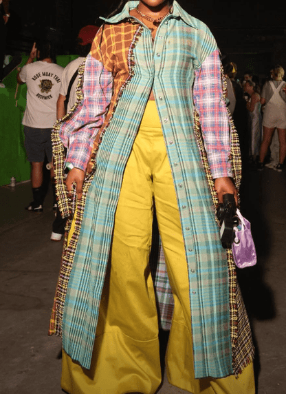 Plaid Patchwork Long Dress Jacket - laseze