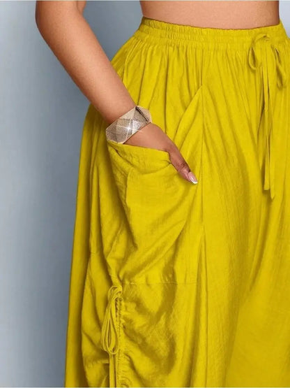 Plus Size Women Solid Color Casual Loose Pocket Drawstring Pants laseze