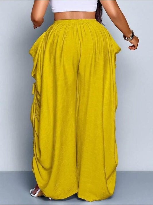 Plus Size Women Solid Color Casual Loose Pocket Drawstring Pants laseze