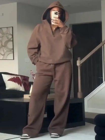 Premium Soft Fleece Two Piece Set - Oversized Hoodie & Wide Leg Sweatpants For Women - laseze