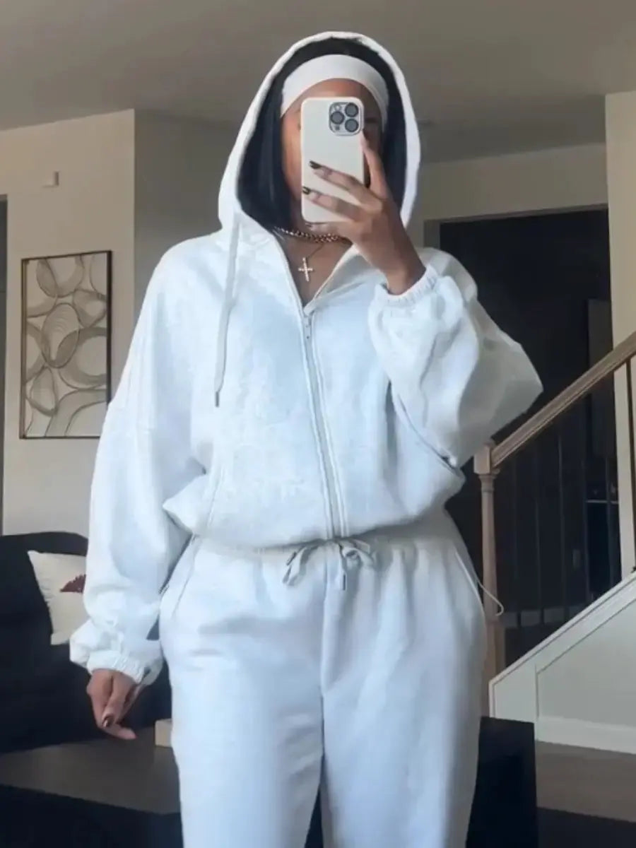 Premium Soft Fleece Two Piece Set - Oversized Hoodie & Wide Leg Sweatpants For Women - laseze