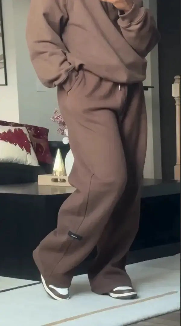 Premium Soft Fleece Two Piece Set - Oversized Hoodie & Wide Leg Sweatpants For Women - laseze