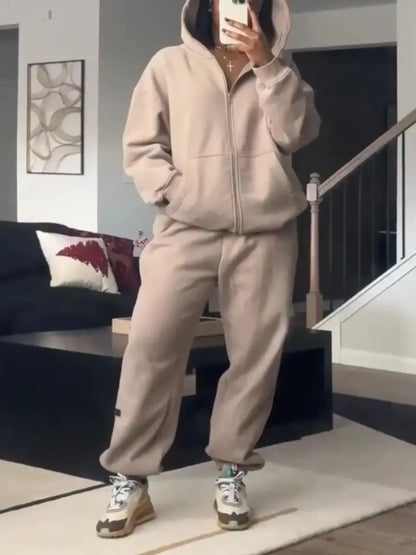 Premium Soft Fleece Two Piece Set - Oversized Hoodie & Wide Leg Sweatpants For Women - laseze
