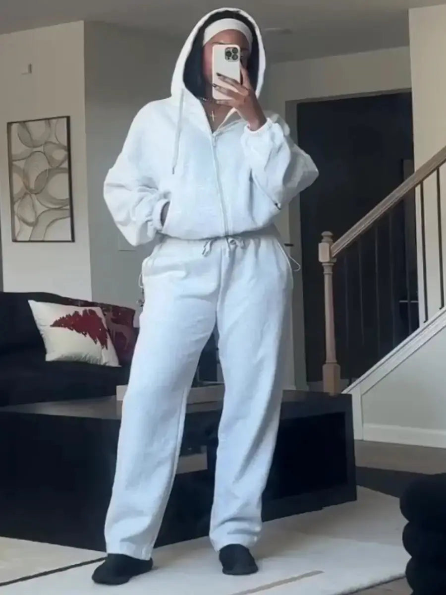 Premium Soft Fleece Two Piece Set - Oversized Hoodie & Wide Leg Sweatpants For Women - laseze