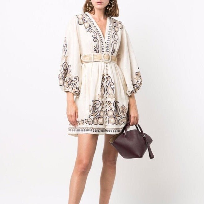 Printed Belted Dress - laseze