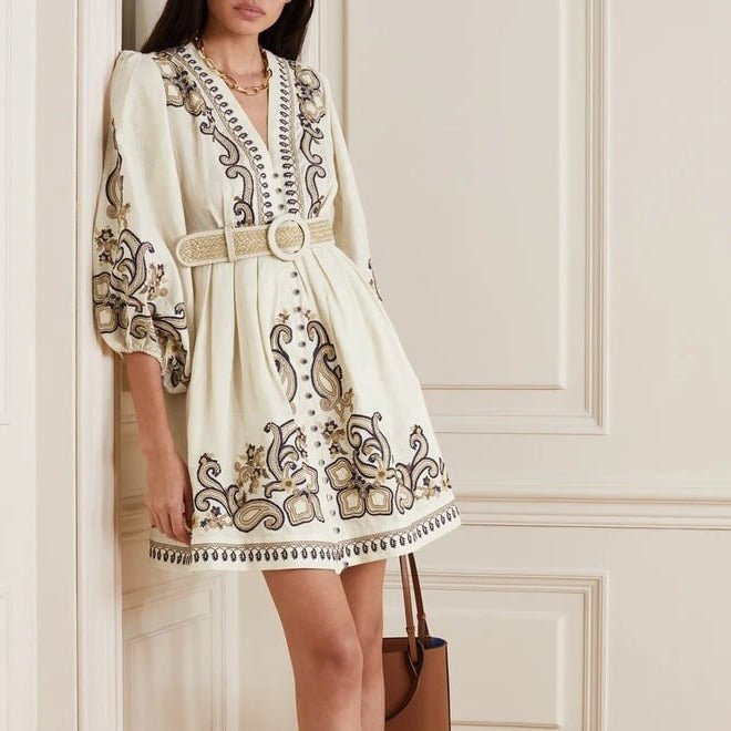 Printed Belted Dress - laseze
