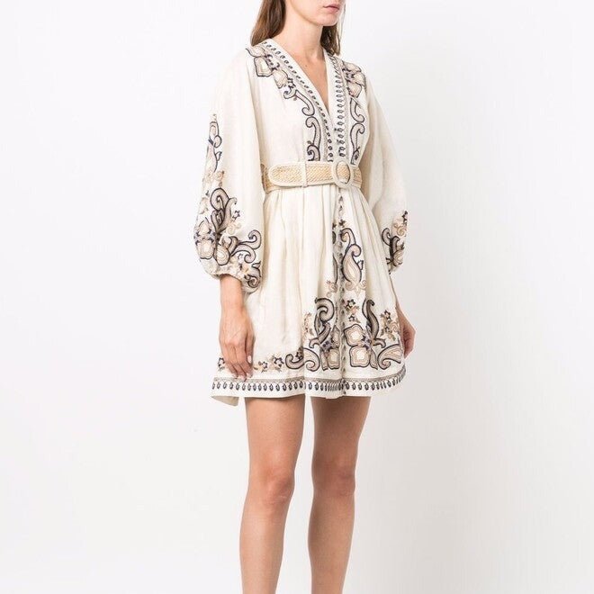 Printed Belted Dress - laseze