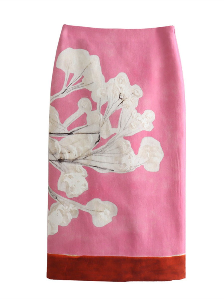 Printed Linen Skirt - laseze