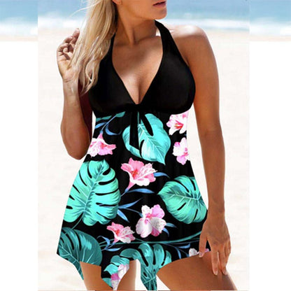 Printed Split Skirt Swimsuit - laseze