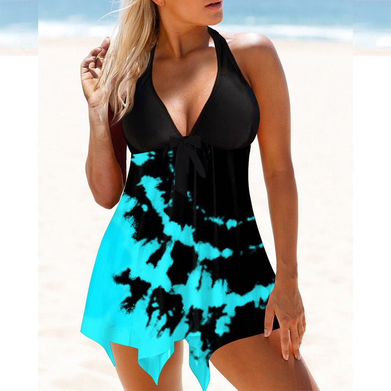Printed Split Skirt Swimsuit - laseze