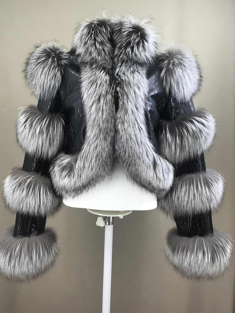 PU Patchwork Faux Fox Fur Coat fashgoods