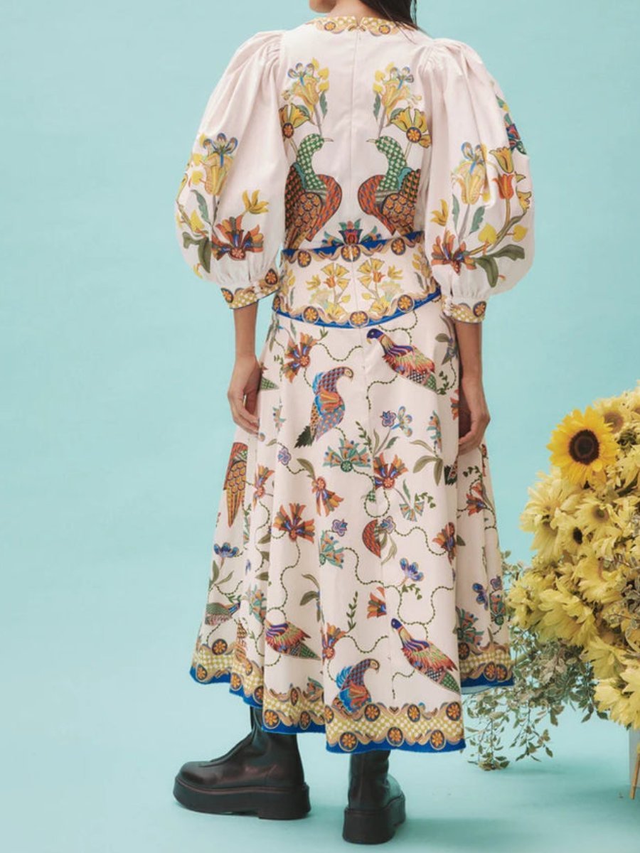 Puff Sleeve Printed Set Dress - laseze