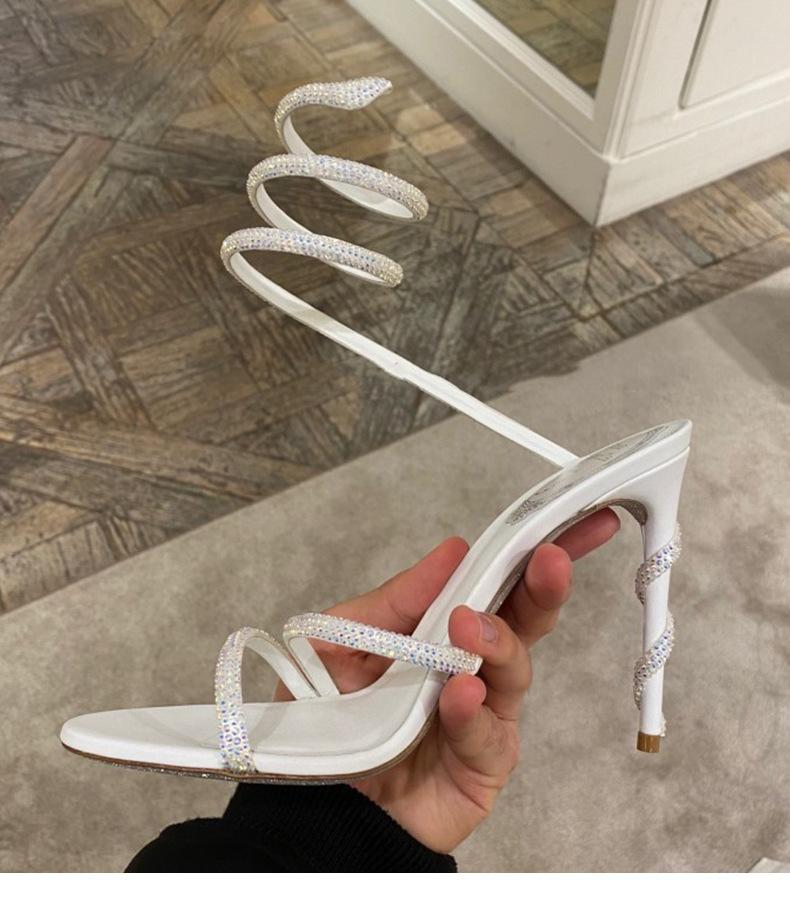 RC Rhinestone Snake - Wound Hollow Stiletto Heel Pumps - laseze