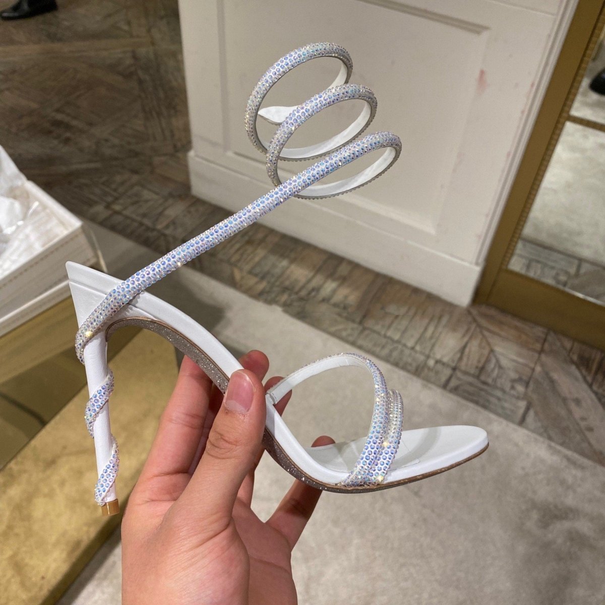 RC Rhinestone Snake - Wound Hollow Stiletto Heel Pumps - laseze