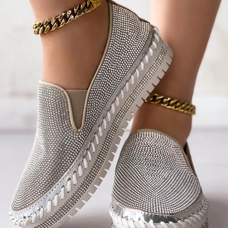 Rhinestone Platform Loafers - laseze