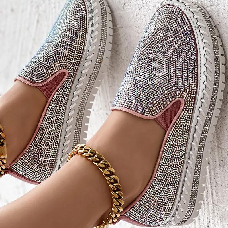 Rhinestone Platform Loafers - laseze