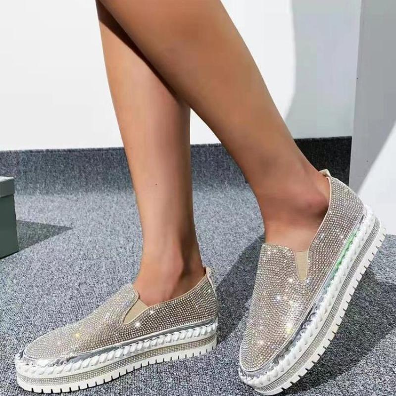 Rhinestone Platform Loafers - laseze
