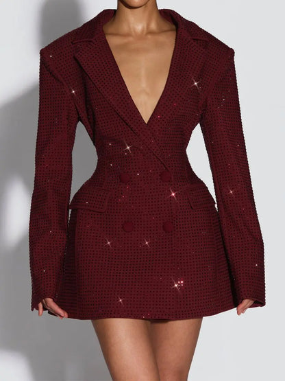 Rhinestone Sparkle Double Breasted Blazer Dress laseze
